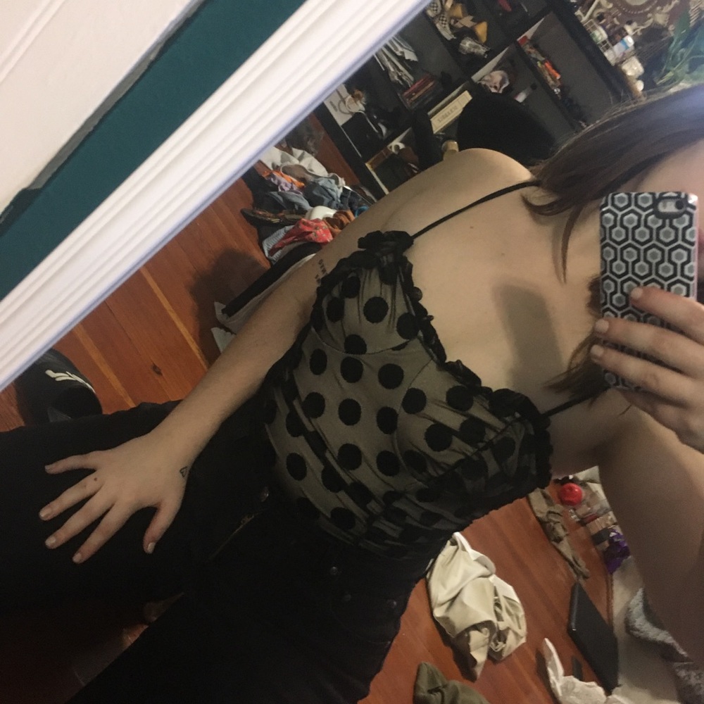 Sexy Black Polka Dot Mesh Bodysuit